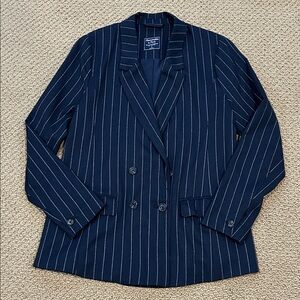 Abercrombie & Fitch Navy Blue Pinstripe Double Breasted Blazer Jacket sz Small